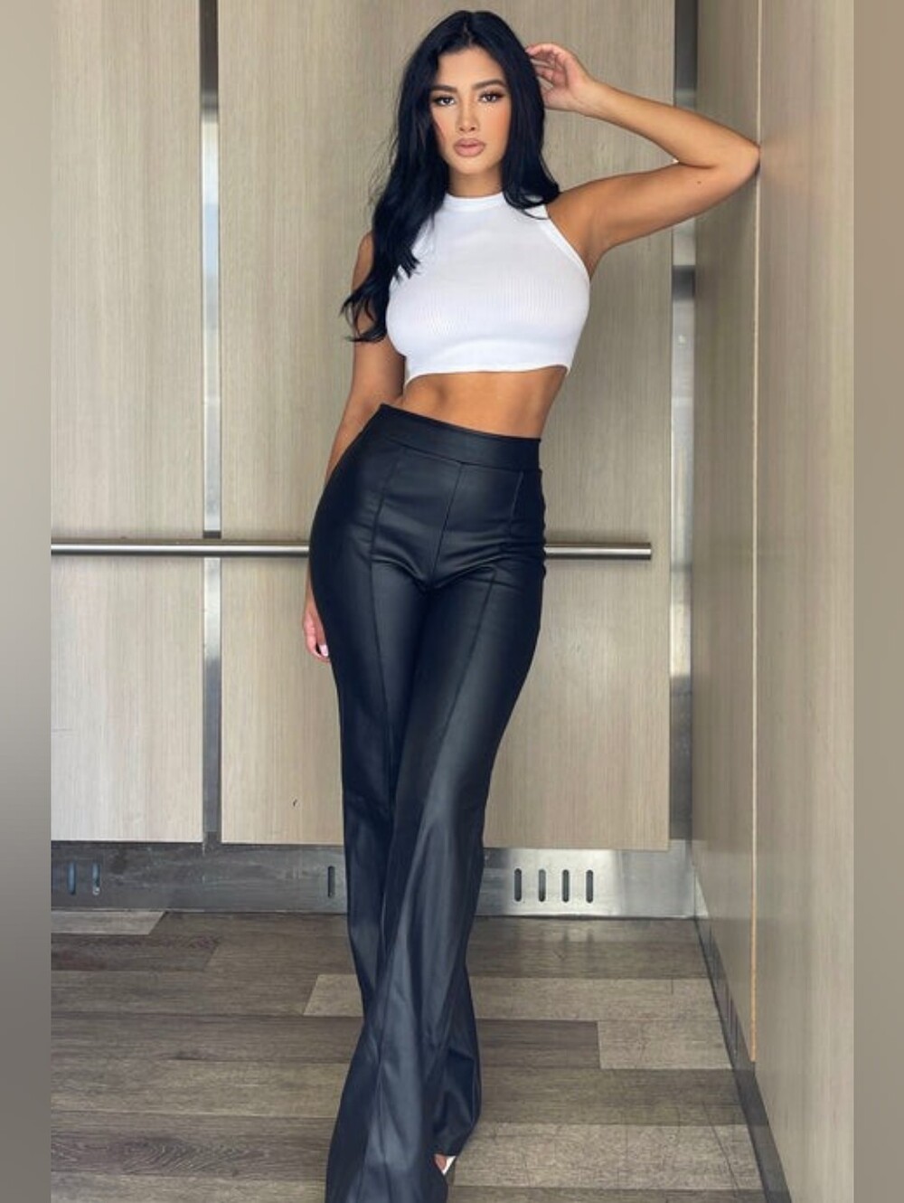 NWT! High Waisted Faux Leather Wide Leg Pants, Small